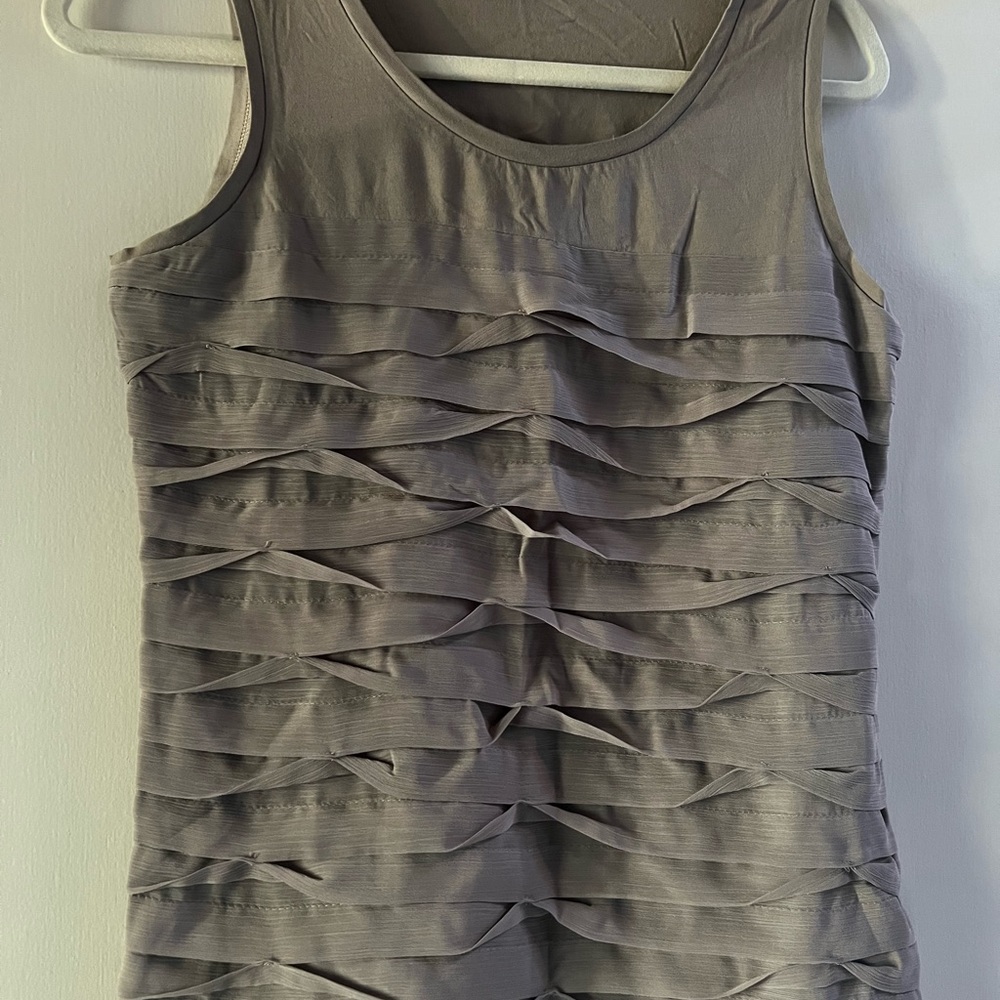 ANN TAYLOR medium grey taupe ruffle sleeveless top. Excellent condition.